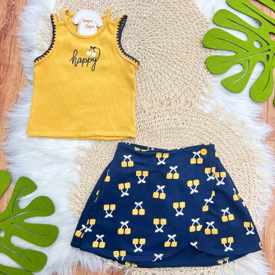  Conj. Regata Happy e Short Saia Cherrys - Mostarda e Marinho